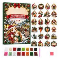 Creative Craft Project for Adults DIY Rhinestone Art Advent Calendar 2026, Make 24 Faux Diamond Animal Hanging Kit Ornaments, Holiday Pearl B gray