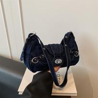 Trend Y2K Retro Denim Shoulder Bag Spicy Girl Underarm Bag Denim Handbag Simple Fashion Armpit Bag Shopping Bags 26x8x14cm black