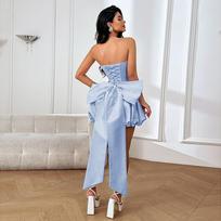 2026 Womens Bow Bustier Mini Dress Sexy Lace-Up Slit Evening Gown Party Cocktail M