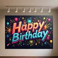 Colorful Happy Birthday Backdrop, 3D Balloon Background, Banner, Kids Birthday Decorations, Photo Prop 171 59×39inch/150*100cm blue