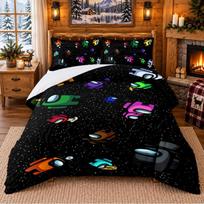Among Us Pattern Bedding 3Pcs Set Bed Sheet And Pillowcases For Indoor Bedroom 135cmx200cm