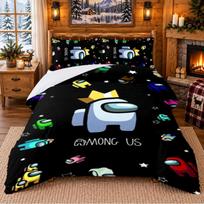 Among Us Pattern Bedding 3Pcs Set Bed Sheet And Pillowcases For Indoor Bedroom 135cmx200cm white