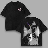 BLEACH Kuchiki Byakuya T-shirt Anime Vintage Washed Oversized Tee Shirt Summer Short Sleeve 100% Cotton Men's Clothing Tops 2XL gray