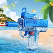 Portable Mini Uzi Shape Water Gun Manual Press Water Toy Transparent Water Squirt Gun For Boys Girls Outdoor Beach Pool Party mėlyna