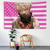 My Hero Academia Bakugo Katsuki American Flag Tapestry - Funny Outdoor Garage & Bedroom Wall Decor, Printed Banner for Anime 100X70CM black