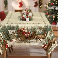 Christmas Happy Tablecloth, Retro Santa Reindeer Christmas Tree Snowhouse, Perfect Christmas and Winter Decorationsxzj 140X280cm