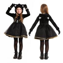 Cosplay girls black cat theme dress, Halloween stage performance clothes, children's clothing with cat ear hat tail decoration M black