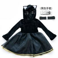 Cosplay girls black cat theme dress, Halloween stage performance clothes, children's clothing with cat ear hat tail decoration XL