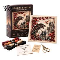 Handmade Embroidery Kit 1 Set DIY Dragon Castle Kit, Fantasy World Cross Stitch Crafts Crafts, Beginner Starter for Home Decoration Friendly Sets