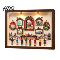 Personalized Memorial Display Box DIY Christmas Shadow Frame Set Mini Museum with 8pcs Figurines
