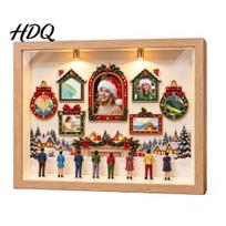 Personalized Memorial Display Box DIY Christmas Shadow Frame Set Mini Museum with 8pcs Figurines