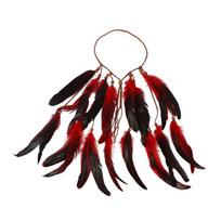 Synthetic Braided Cord Boho Feather Headpiece Vibrant Orange Plumage Multi-Strand Design Tribal Hair Extension A3 black