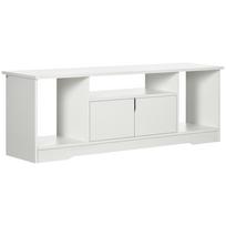 Contemporary TV Stand/Bench, 3 Shelves, Double-Door Cabinet, 120x30x41cm, White Particleboard