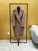 Women's M Loose Teddy Bear Style Coat - Long Winter Sheep Wool Fleece Fur XS gray