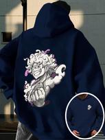 One Piece Anime Hoodie, Monkey D Luffy Gear 5 Sun God Nika Back Print Pullover SweatshirtUnisexCasual Streetwear Long Sleeve Hooded Tops for Men Women XXXL mėlyna