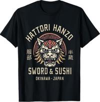 Hattori Hanzo Kardas ir Sushi Okinawa Japonija Retro Dovana Marškinėliai XXL gray