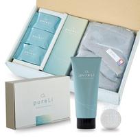 pureLi Purely Bicarbonate Bath Salts Body and Imabari Face Towel Gift Set [Gift Set] (6 pieces), Scrub, - 3-piece (Light Gray) gray