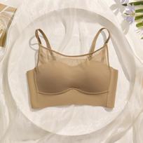 Women's Summer Mesh Stitching Together Thin Shoulder Strap Back Anti Slip Traceless Anti Sagging Underwear 34/75AB beige