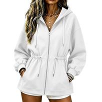 Moteriškas laisvalaikio ilgomis rankovėmis su gobtuvu ir užtrauktuku džemperis kasdieniam dėvėjimui XL balta