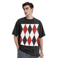 Harlequin Plaid Playing Cards Diamond Washed T Shirts Printed Short Sleeve Hip Hop T-Shirt Streetwear Tops Tees for Men Women 4XL