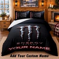 Monster Energy Pattern Bedding 3Pcs Set Custom Name, Bed Sheet And Pillowcases For Home Bedroom 135cmx200cm