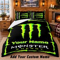 Monster Energy Pattern Bedding 3Pcs Set Custom Name, Bed Sheet And Pillowcases For Home Bedroom 140cmx200cm