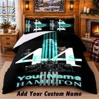 Lewis Hamilton Pattern Bedding 3Pcs Set Custom Name, Bed Sheet And Pillowcases For Home Bedroom 135cmx200cm white