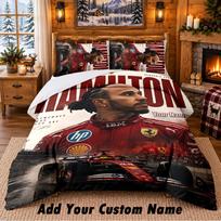 Lewis Hamilton Pattern Bedding 3Pcs Set Custom Name, Bed Sheet And Pillowcases For Home Bedroom 140cmx200cm