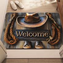 Cowboy Hat Boots Welcome Mat Carpet, Non-Slip Absorbent Microfiber HD Print  for Bathroom Bedroom Living Room Decor 43X120CM