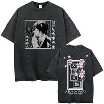 Washed Vintage Anime Bungo Stray Dogs Dazai Osamu Graphic T-shirt Men Women Casual Retro Cotton T Shirt Men's Oversized T-shirts 2XL black