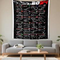 Formula 1 2024 Race Calendar Track Layouts Patterned tapestry for bedroom and living room home decor sofas. 75x90cm(29x35in) white