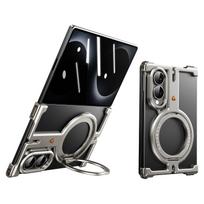 Metal Bumper Case for Samsung Galaxy Z Fold 8 with 360° Rotating Magnetic Ring Stand Frameless Shells Slim Shockproof Cover Galaxy Z Fold 8 black