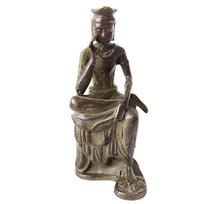 Mimori Maitreya Bodhisattva Miniature Buddha Statue, Half-Knee Pensive Position, Copper with Antiqued Brass Finish, 6.3cm Tall, Compact and black