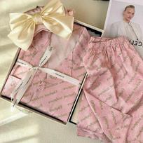 Prancūziškas romantiškas rožinis raštas Moteriški pižamos Šviežia elegantiška estetika Miego drabužiai Vasaros Herringbone twill Laisvalaikio drabužiai XL gray