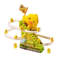 Duck Climbing Stairs Slide Toy with LED Light Music Toddlers Electric Duck Roller Coaster Sliding Race Track Toy with 12 Little Ducks Duck yellow