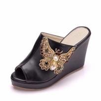 Moteriški vestuviniai bateliai vakarėliui banketui su kalnų krištolu įsispiriami 9CM platforma aukštakulniai atviru pirštu sandalai 40 juoda