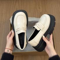 2026 New Spring Women Chunky Loafers Shoes Concise Shallow Slip On Shoes Female Thick Bottom Dress Leather Single Shoes 35 black