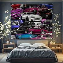 1pc Sports Car Drift  Tuning Printed Tapestry Eyecatching Wall Hanging For Bedroom Warm Creative Home Decor 125x150cm (50x60in) black