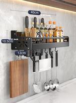 Kitchen Organizer Shelf Wall-mounted Spice Storage Rack Kitchen Knife Holder Wall Seasoning Chopstick Spoon Shovel Storage Sheif black