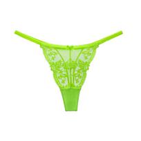 French Lace Embroidery Sexy Thong Elastic Low Waist Sexy Perspective T Pants Female Einson XL fluorescencinė žalia spalva