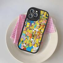 Funny Cartoon S-Simpsons Phone Case For IPhone 16 15 14 13 Pro Max 11 12 Plus Leather Silicone Cover iphone 12 black