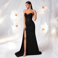 New European and American tube top lace dress, sexy fish bone waist slim split fork celebrity light luxury banquet evening dress L juoda