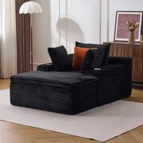 Sleeping sofa modern cloud sofa with chaise lounge, comfortable couch for living room with 3 cushions & 1 blanket, no assembly required, black 165 x 112 x 63 cm juoda