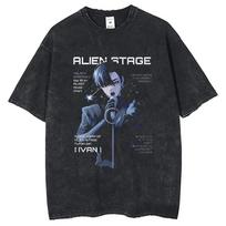 ALIEN STAGE Till Round Neck  Cotton Summer New Simple Fashion Anime Short Sleeve TShirt Casual Daily Tops M gray