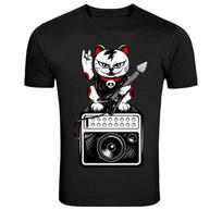 Rock Cat Maneki Neko Electric Guitar Lucky Cat Rocker T-Shirt 4XL black