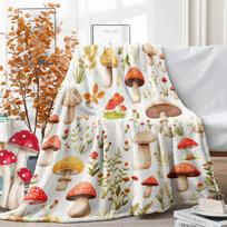 Grybų pledas Super minkštas Svetainės sofos dekoras Animacinių filmukų augalų stilius Flaneliniai pledai Paaugliams Berniukams Mergaitėms Suaugusiems Mesti pledai Size: 75*100cm, Weight: 230 GSM