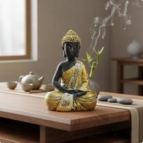 Buddha Statue Peaceful Atmosphere Resin Figurine Artisanal Appearance Small Meditative black