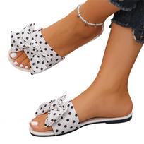 Women's Plus Size Casual Slide Sandals with Polka Dot Pattern and Bow Accent Flat Open Toe Slip On Summer Footwear 44