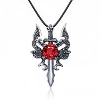 Titano plieno drakono karoliai, Dvigubas drakonas retro vyriški dominuojantys ir madingi vyriški inkrustuoti raudonu ir baltu cirkoniu pakabukai 50CM(Necklace Size) black