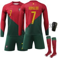 Ronaldo Futbolo Marškinėlių Rinkinys Vaikams: Portugalijos rinktinės namų ilgomis rankovėmis 2023/24, Ne. 7 #24 žalia/raudona